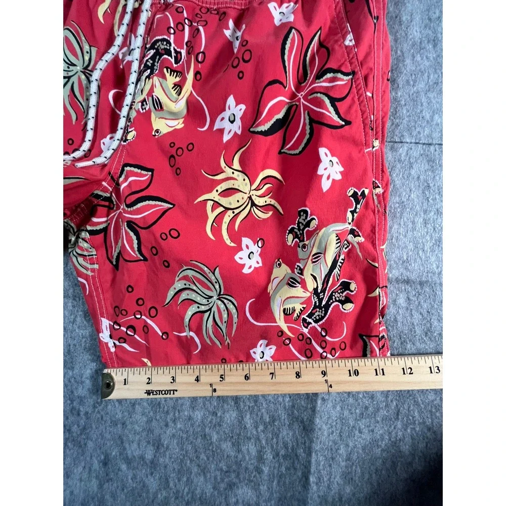 J.Crew Mens Red Tropical Floral Swim Trunks Board Shorts Size L 6 Inch Inseam